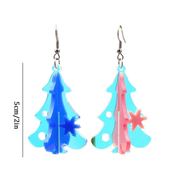 Acrylic Glitter Christmas Tree Stud Dangle Earrings - Picture 7 of 16